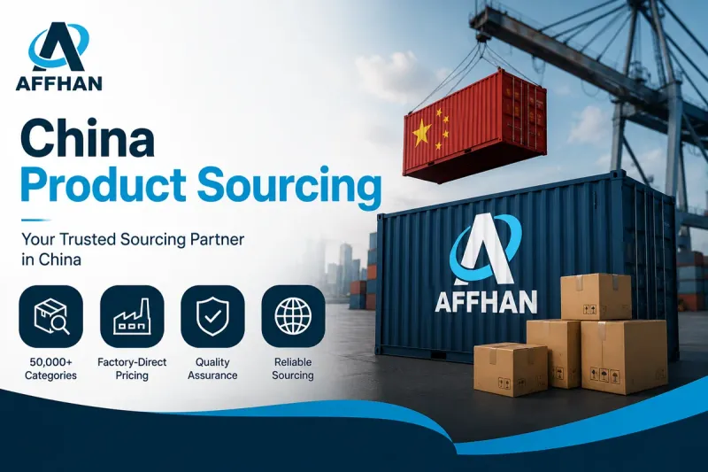 Shipping container marked with the Chinese flag being craned onto a dock beside stacked cartons