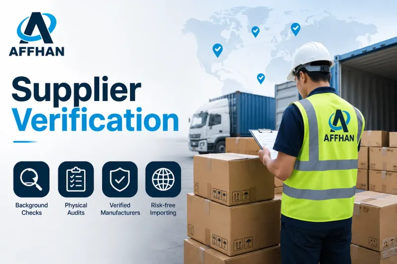 Inspector in a hi-vis vest checking a clipboard against palletised cartons at a loading bay