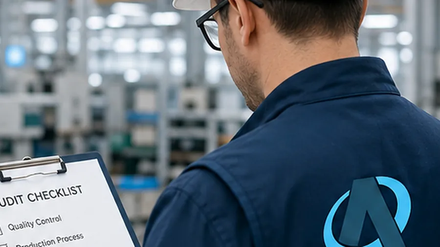 AFFHAN inspector working through an audit checklist on a factory production line in China