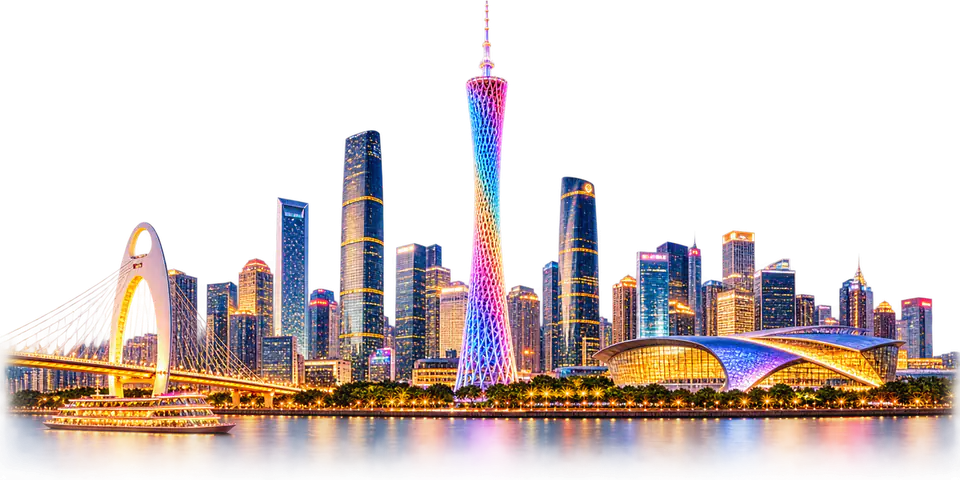 Guangzhou at night: the Canton Tower and the river